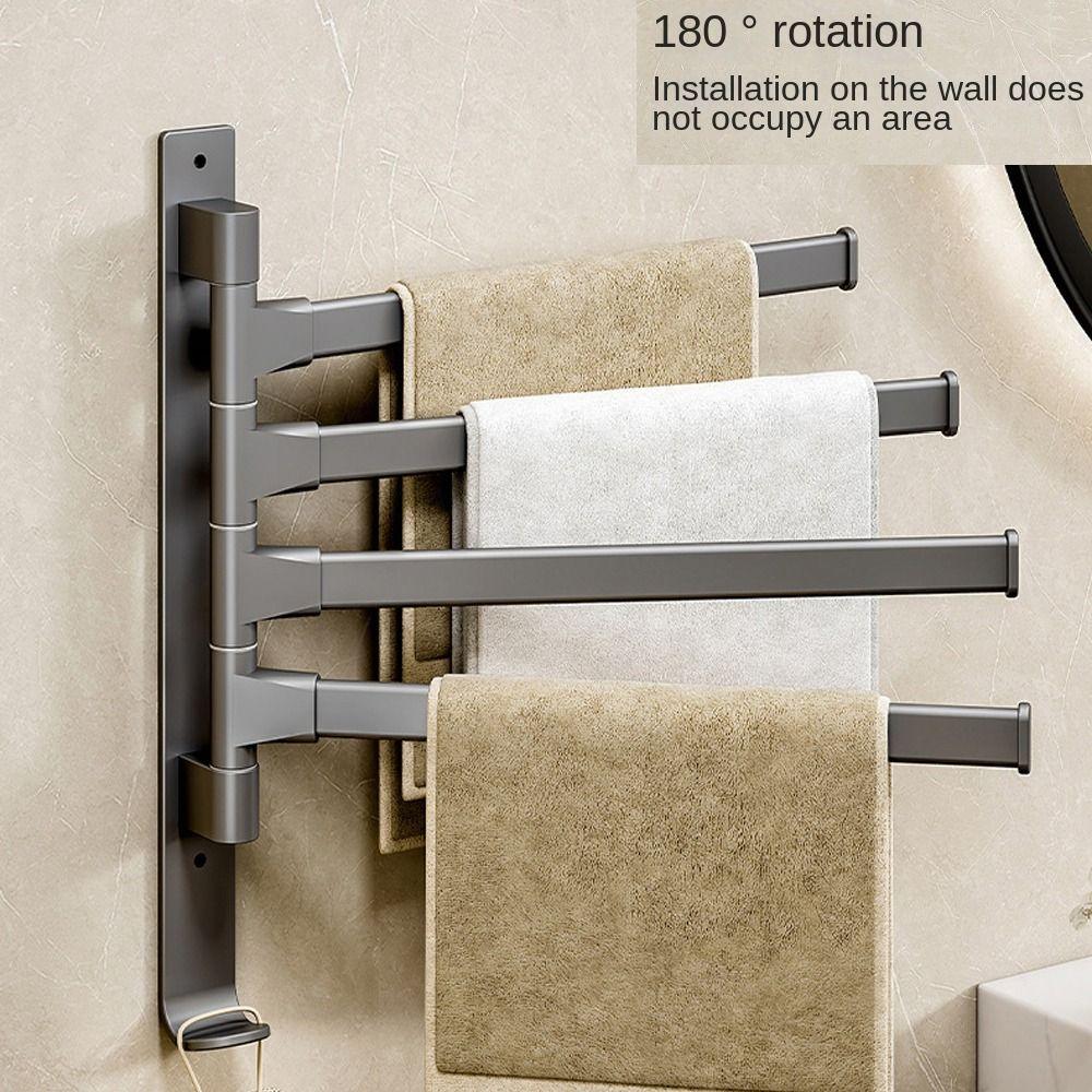 Wall Mount Rotating Towel Rack Hanger Holder Towel Bar Useful Bathroom Shelf