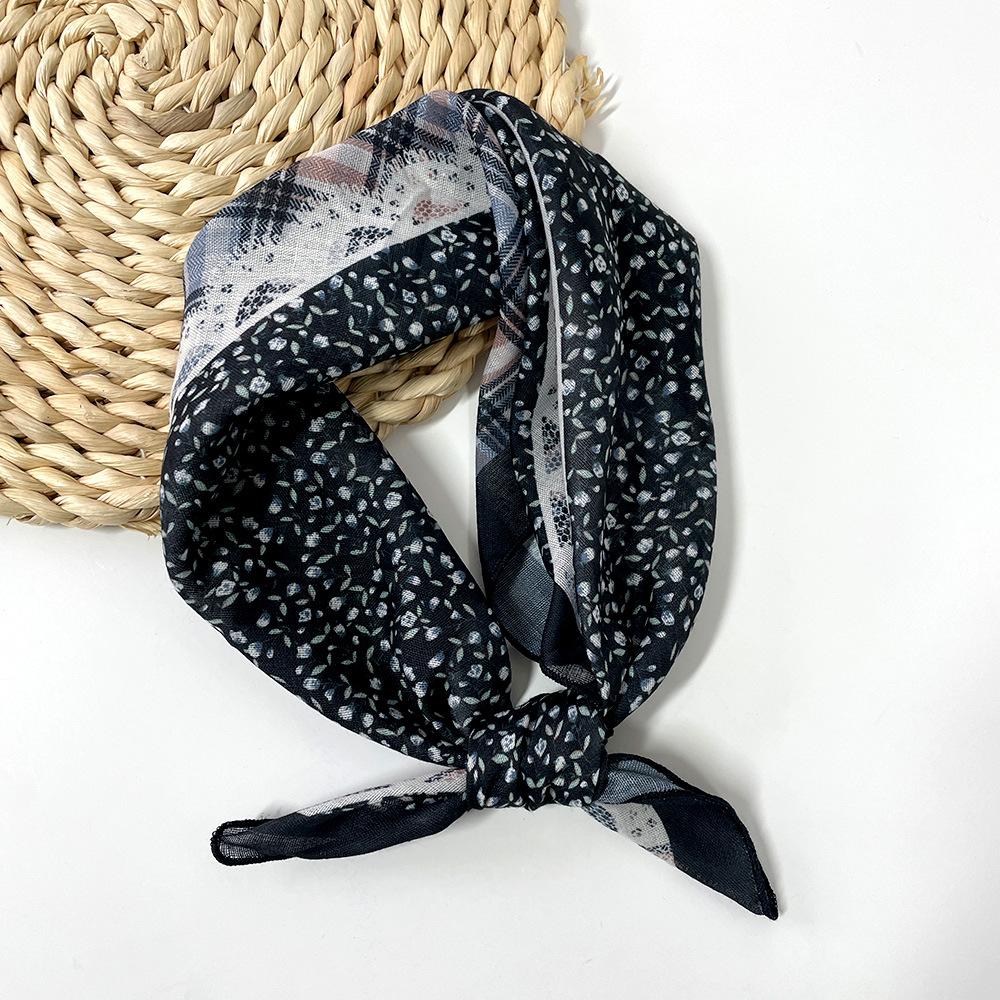 Spring-summer cashew flower square scarf, cotton-linen small square scarf, silk scarf, classic vintage versatile bun neck scarf
