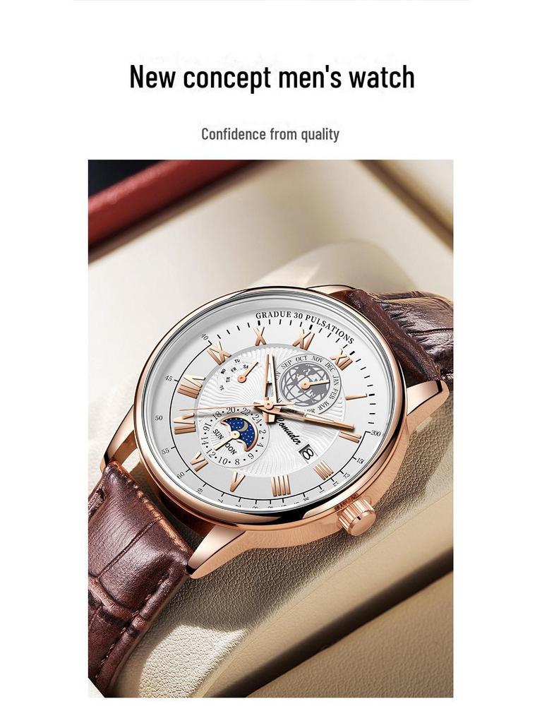 Швейцарские мужские кварцевые часы с кожаным ремешком - настоящие водонепроницаемые брендовые часы