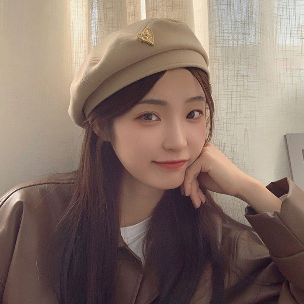 Дышащие винтажные береты с сердечком, однотонная шляпа художника с любовью, повседневная женская шапка-бини