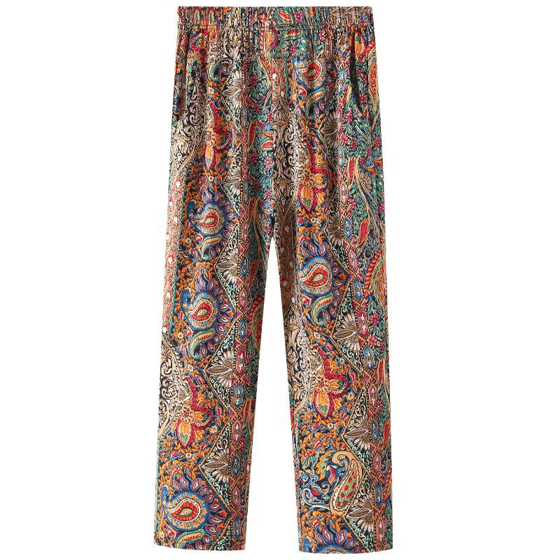 XL-8XL женские брюки летние брюки для пожилых людей свободные девятые брюки прямые брюки мамины брюки с цветочным принтом брюки для толстой бабушки