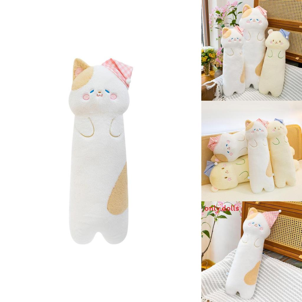 Plush Star Cat Long Animal Pillow With Sleepcap Design For Girls Sleep Relaxation Bedside Support