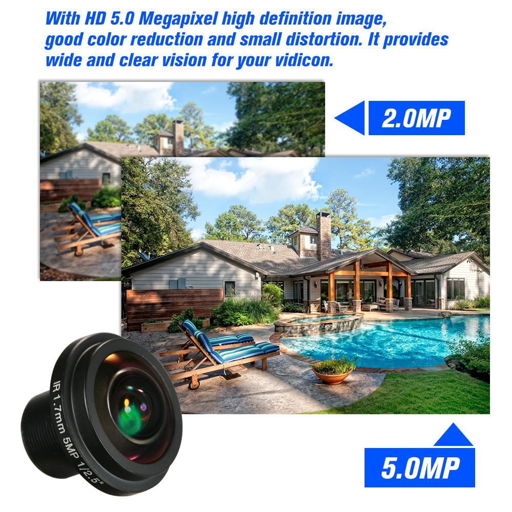 1.7mm Fisheye Lens HD 5.0 Megapixel  Mount 1 2.5  F2.0 For CCTV IP Camera 180 Degree Wide Angle Panoramic CCTV Camera