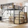 High Bed 140x200 with Safety Ladder and Flexible Storage Compartment, Metal Bed Adult Bed Children's Bunk Bed Black