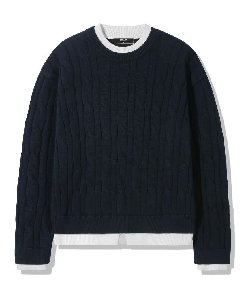 TRILLION Layered Cable Knit_Navy