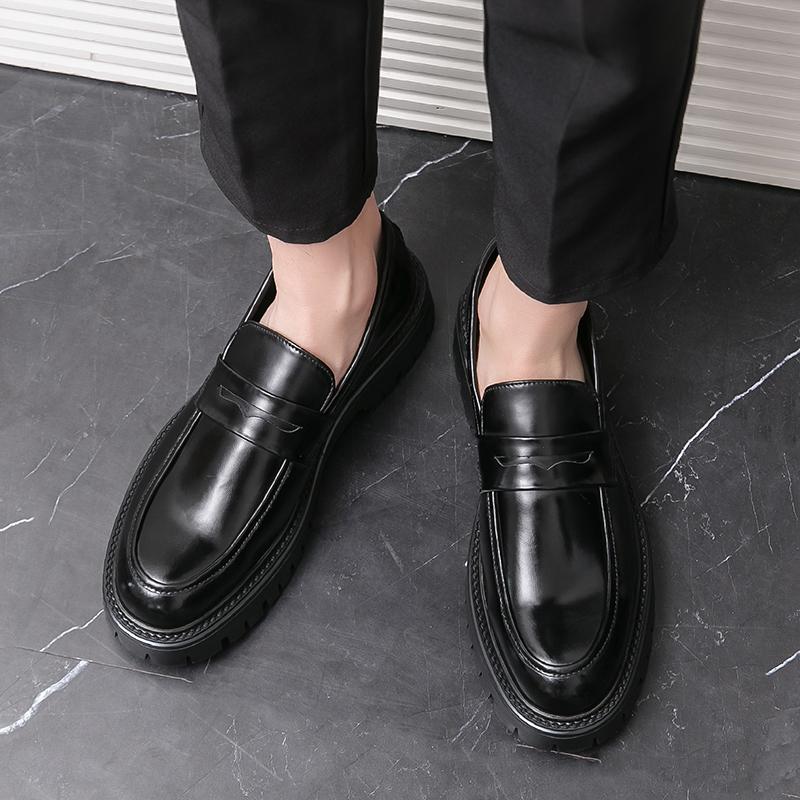 Мужская повседневная обувь слипоны из кожи Мужская мода британский стиль пенни-лоферы мужские слипоны на толстой подошве для отдыха на открытом воздухе мужские мокасины