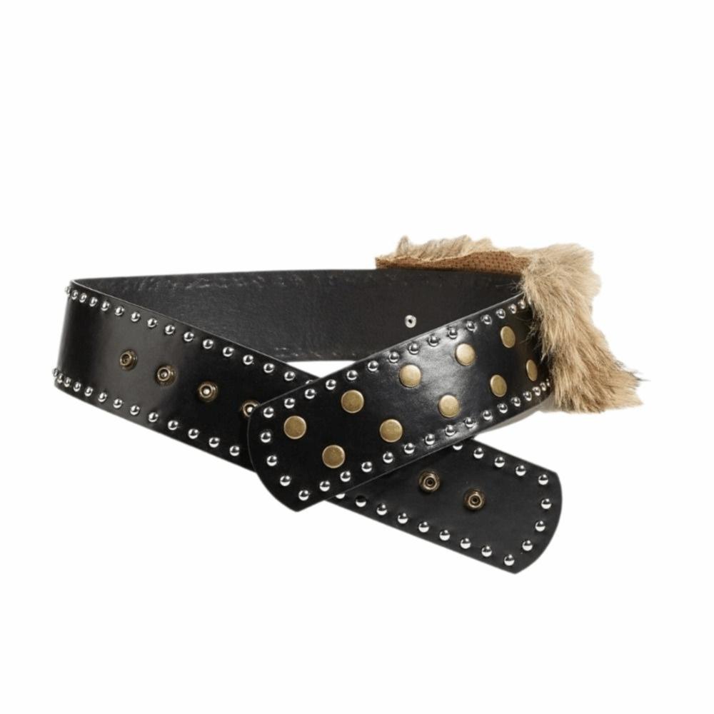 Широкий ремень в панк-стиле с заклепками, пояс Y2K, винтажный кожаный меховой ремень, аксессуары для брюк