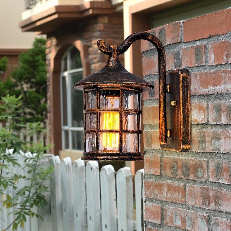 Rustic Iron Waterproof Outdoor Wall Lamp Vintage Kerosene Lantern Street Light Industrial Sconce For Bar Coffee Shop