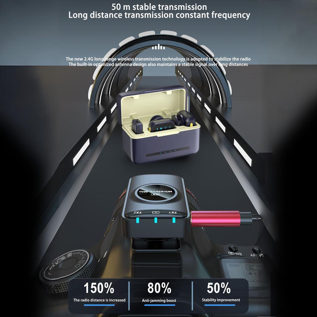 One-Trigger-Two 2.4G Wireless Microphone Magnetic Clip On Mic for Camera 50M Transmission Range