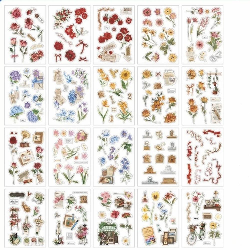 20sheets Retro Decorative Scrapbook stickers Nature Aesthetic Floral Plant Sticker Book Decoration