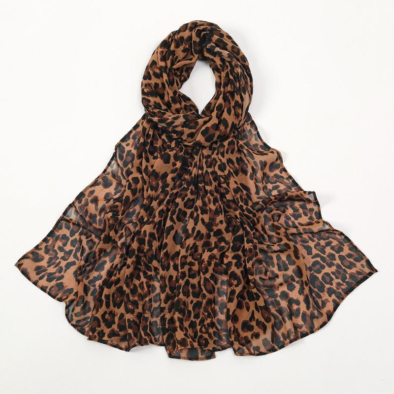Hot-selling New Leopard Print Chiffon Printed Long Towel IN Wind Soft Skin-friendly Breathable Bag Head Towel Women