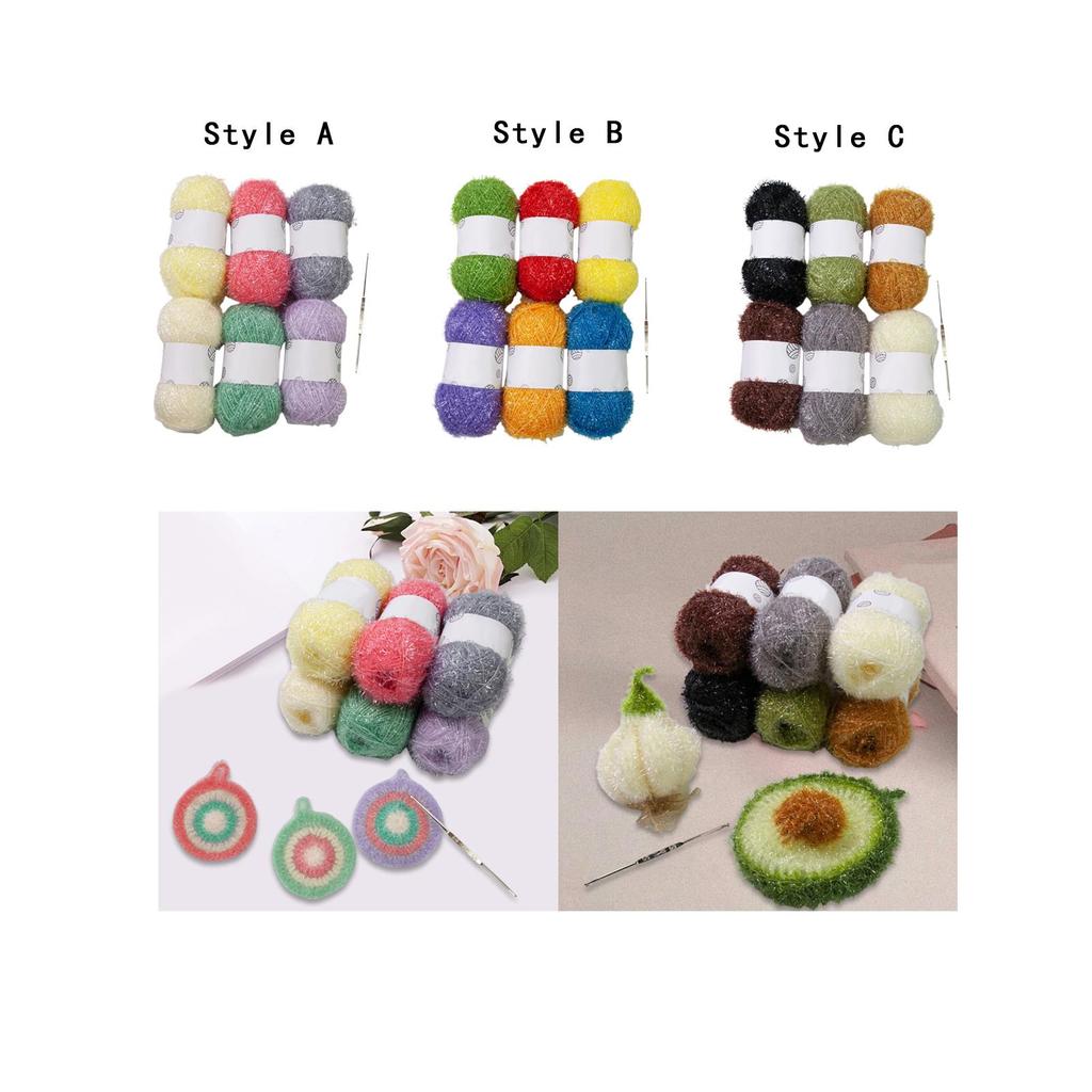 Пряжа с текстурой для мочалок Вязальные нитки Легкая Быстросохнущая 6 мотков Разные цвета Пастельная пряжа для мытья посуды Вязание