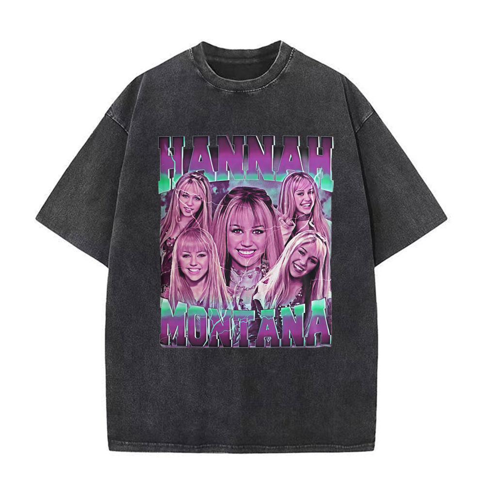 Vintage TV Character Pop Star Singer Hannah Montana T Shirts Unisex Women Fashion Aesthetic Washed Short Sleeve Tshirts Streetwear