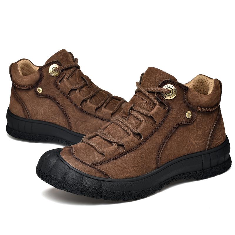 Men's Hiking Leather Boots High Top Plush Outdoor Cotton Shoes Large Size 39-46