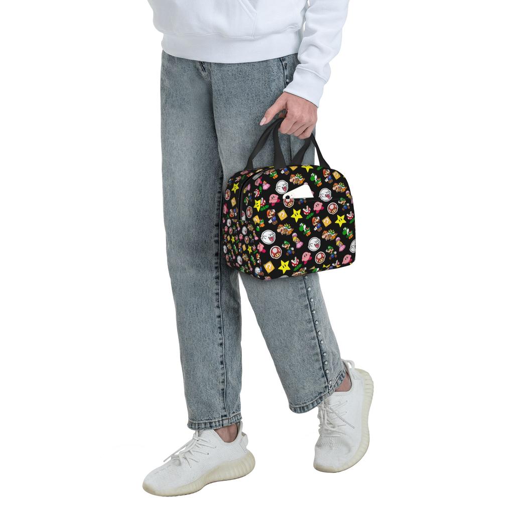 Custom M-Marioed Insulated Lunch Tote Bag for Women Men Cartoon Portable Thermal Cooler Food Lunch Box Outdoor Camping Travel
