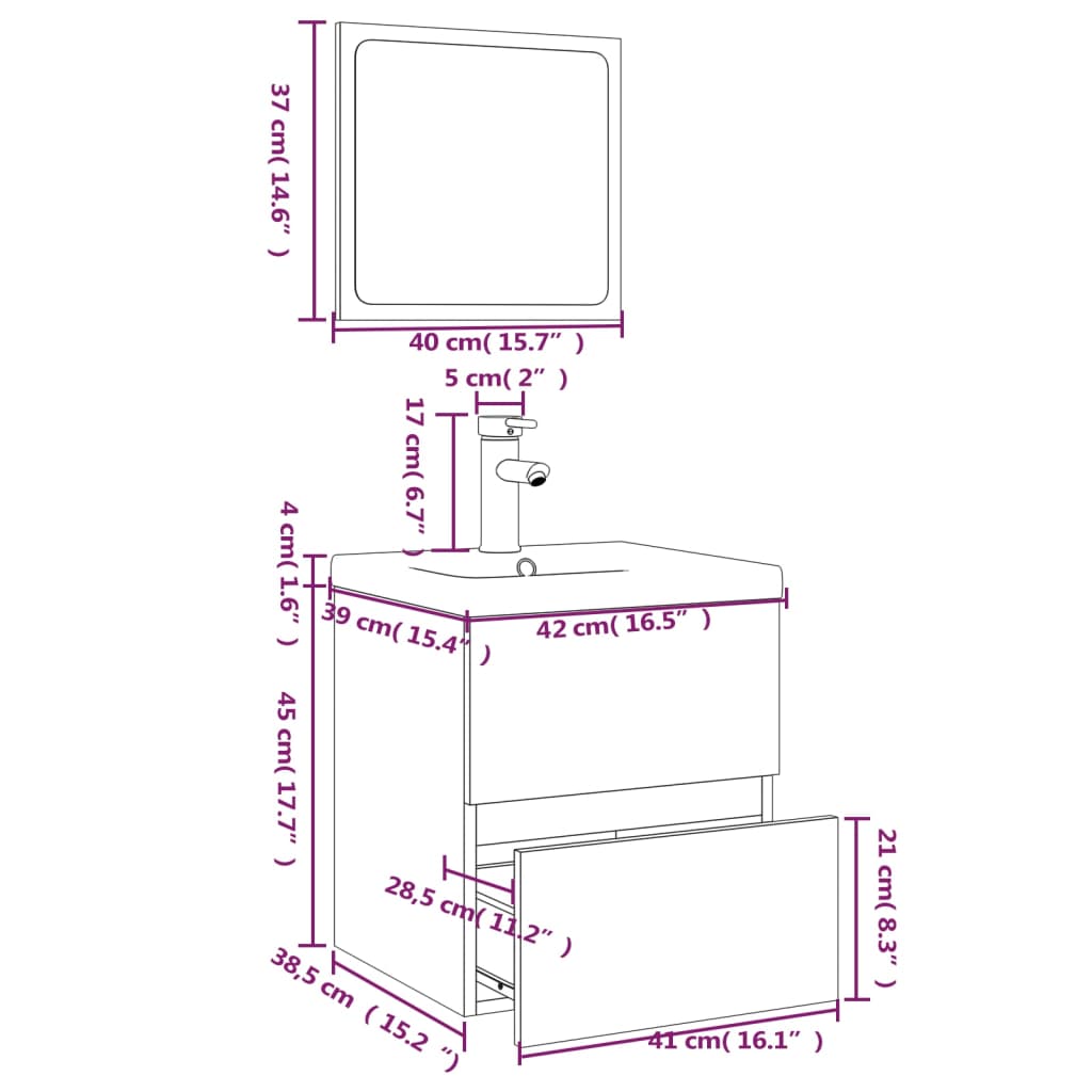 Bathroom Furniture Set Gray Sonoma Particleboard