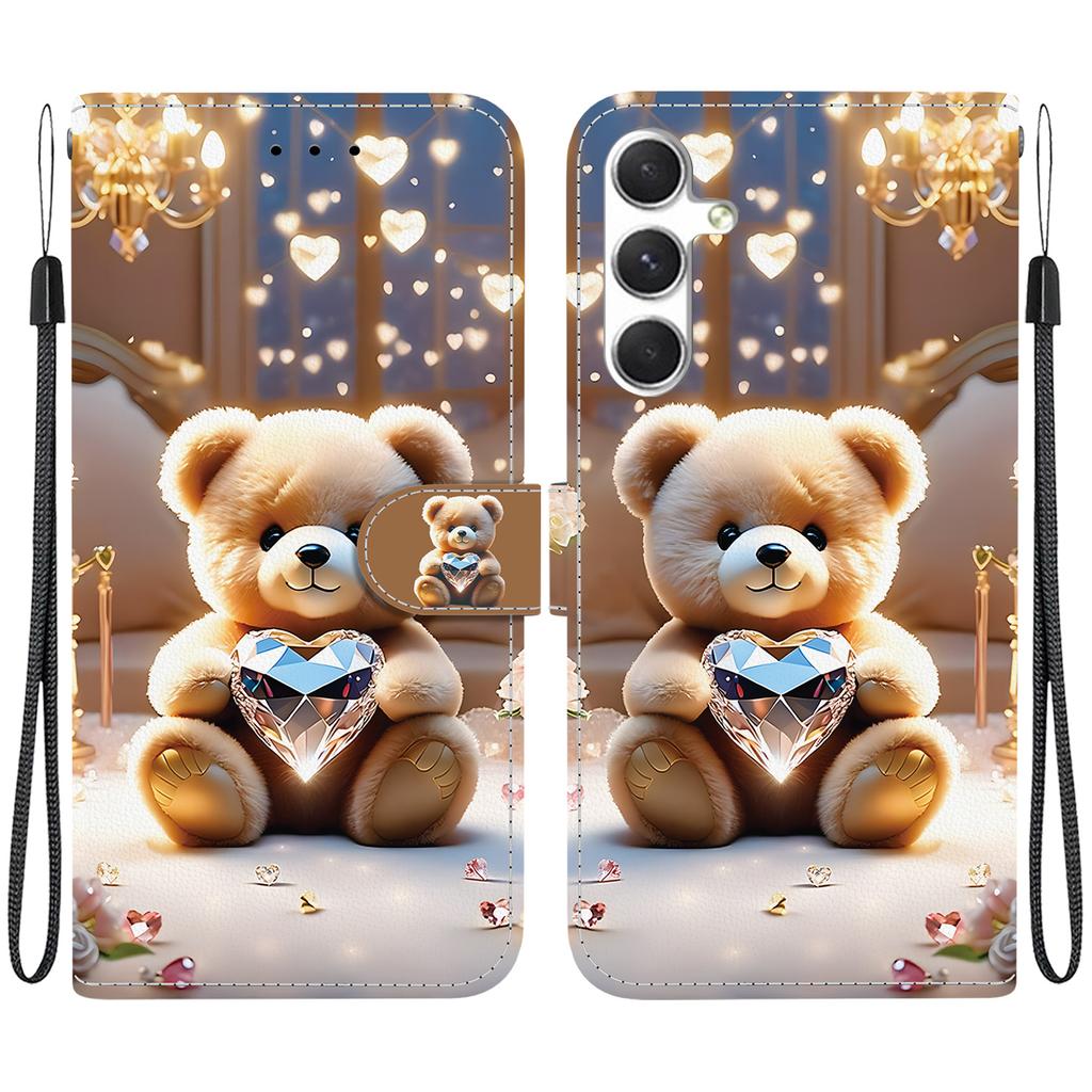 Чехол-книжка из искусственной кожи ручной работы для Samsung Galaxy S24 (СМ-S921B) Противоскользящий ударопрочный чехол с ремешком на запястье и дизайнами в виде сердец/роз и кошек