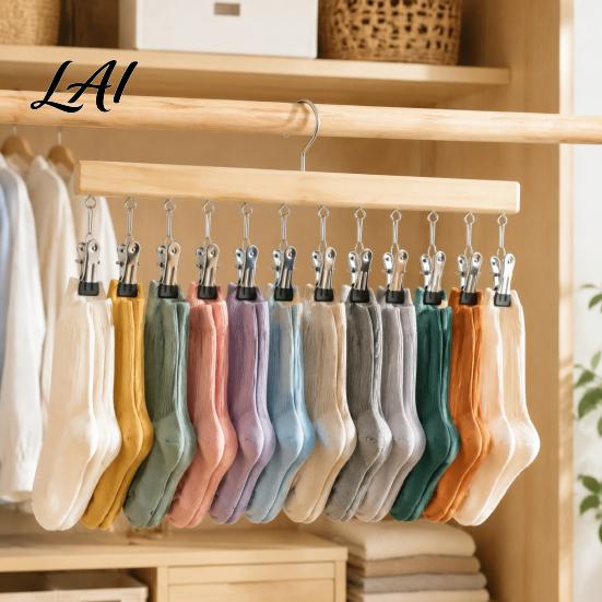 Closet Organization for Small Spaces Legging Hangers with 12 Clips Space Saving Wooden Pants Apartment Wardrobe Storage Solution Organizer