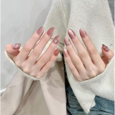Искусственные ногти ручной работы Misty Rose Cat Eye Short Fake Nail Set With Glue Многоразовые и съемные накладные ногти