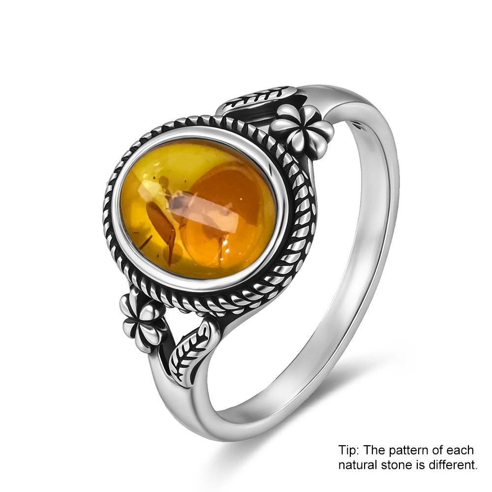 Кольцо из стерлингового серебра с натуральным янтарём, в форме цветка, овальное, лепестки, янтарные камни, подарки, изысканные украшения для женщин