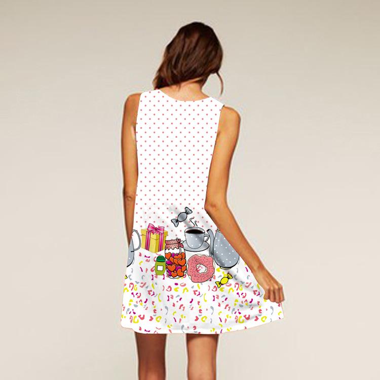 European Station European and American new digital printing crew neck hot-selling off-the-shoulder dress