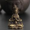 Retro Brass Meditate Zen Buddhism Household Buddha Ornament Living Room Handmade Decoration Copper Statue Tea House Ornament