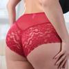 Женские сексуальные красные кружевные трусики больших размеров с цветочной сеткой - мягкое, дышащее и удобное нижнее белье с высокой талией