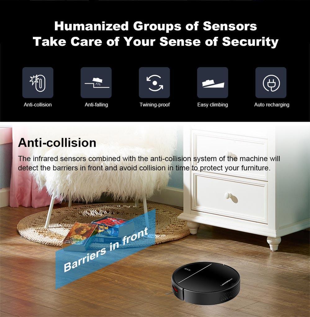 LIECTROUX M7S Pro Robot Vacuum Cleaner, 2D Map Navigation, 4400mAh Battery, Run 110mins, Dry and Wet Mopping - Black