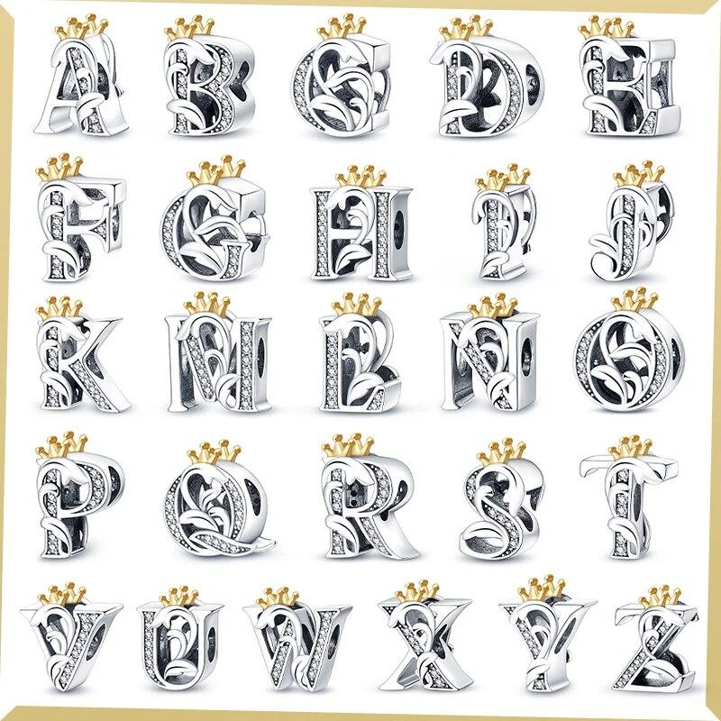 2023 New 925 Sterling Silver Alphabet A -Z 26 Letters Beads Pendant Charms Fitfashion Bracelet Women Diy Jewelry Gifts