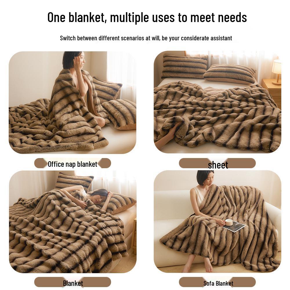 Плотный зимний фланелевый плед класса А - Нап из кроличьего пуха и кораллового флиса для кровати