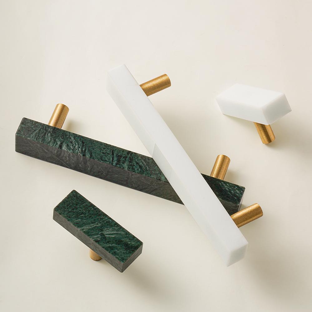 SAILANKA Brass Marble Crystal Stone Furniture Handles White Green Long Round Pulls Cupboard Dresser Drawer Cabinet Knobs