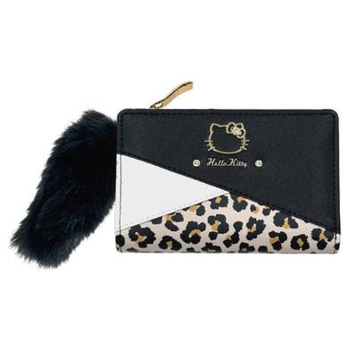Кошелек San Art Bifold Sanrio с леопардовым принтом Hello Kitty, Трехслойный кожаный кошелек,