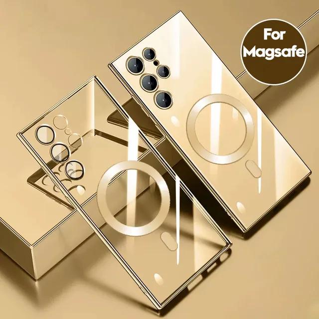 Для Samsung Galaxy S25 S24 S23 Ultra Plus Роскошный Magsafe Plating Прозрачный противоударный магнитный мягкий чехол для Samsung Galaxy S22 S21