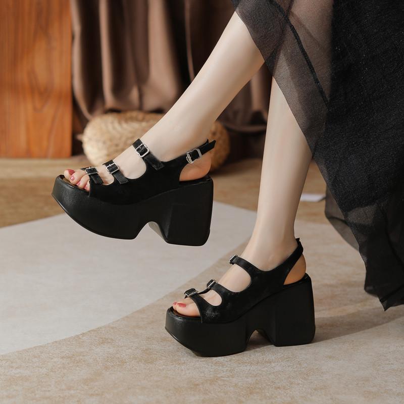 Модные пляжные сандалии на толстой подошве для женщин на лето Простые и универсальные босоножки на высоком каблуке для женщин