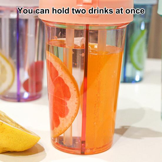 420ML Double Drinking Cup Separate Cup Mouth Dustproof Lid Leak-proof Heat Resistant Double Straws Drinking Bottle School Accessory
