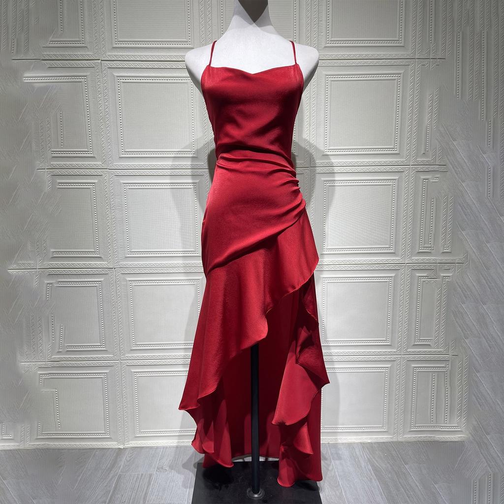 Модное женское вечернее платье сексуальное платье с подтяжками и открытой спиной с высоким разрезом