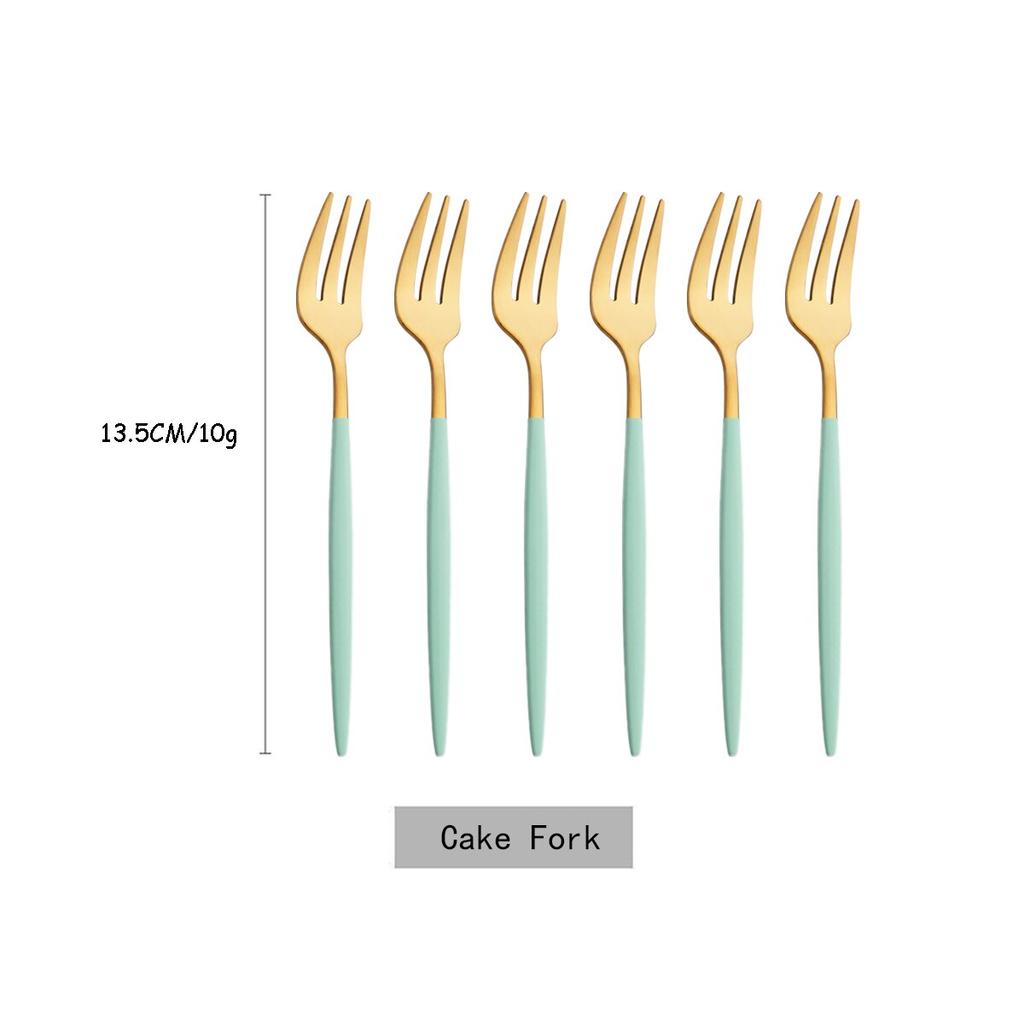 6Pcs/Set Tea Cake Snack Fork Dinnerware Cutlery Colorful Fork Set Mirror Stainless Steel Tableware Dessert Fruit Fork Silverware
