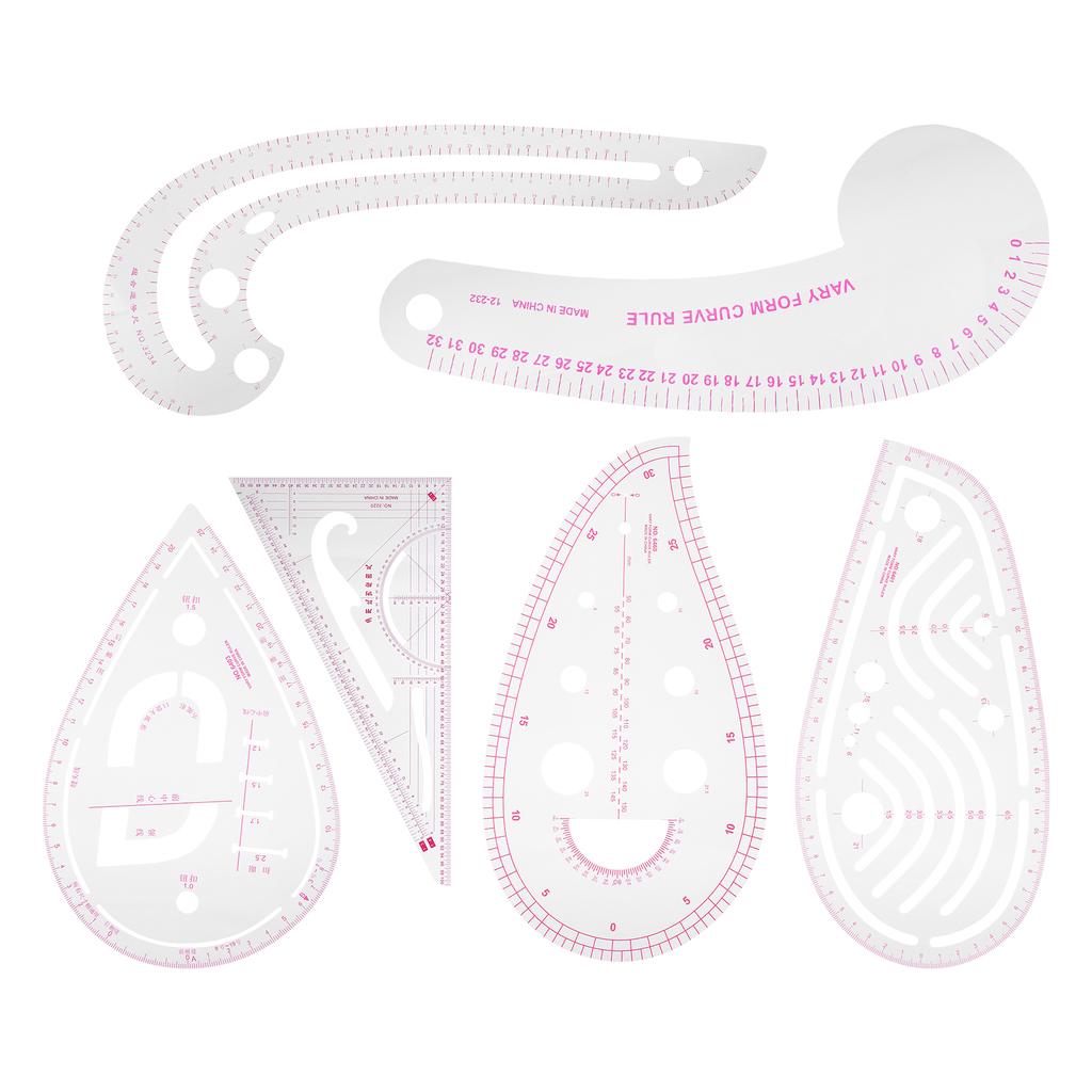 6 шт. Изогнутая линейка Многофункциональная пластиковая Вариативная форма Швейная Градуировка Проверка Дизайн одежды Инструмент