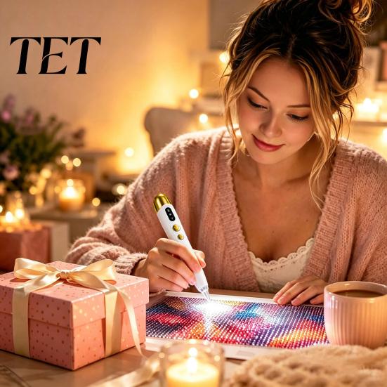 Portable Rhinestone Art Pen Electric Pen, Faux Diamond with Light, 2 DIY Crafting Tools Suction Levels, Rechargeable Wireless Vaccum for Adults