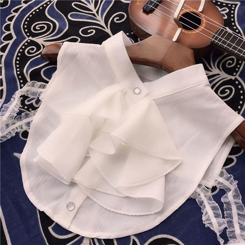 White Chiffon False Collar Shirts Woman Front Ruffle Fake Collar Detachable Collars For Women Sweater Nep Kraagje Half Shirt