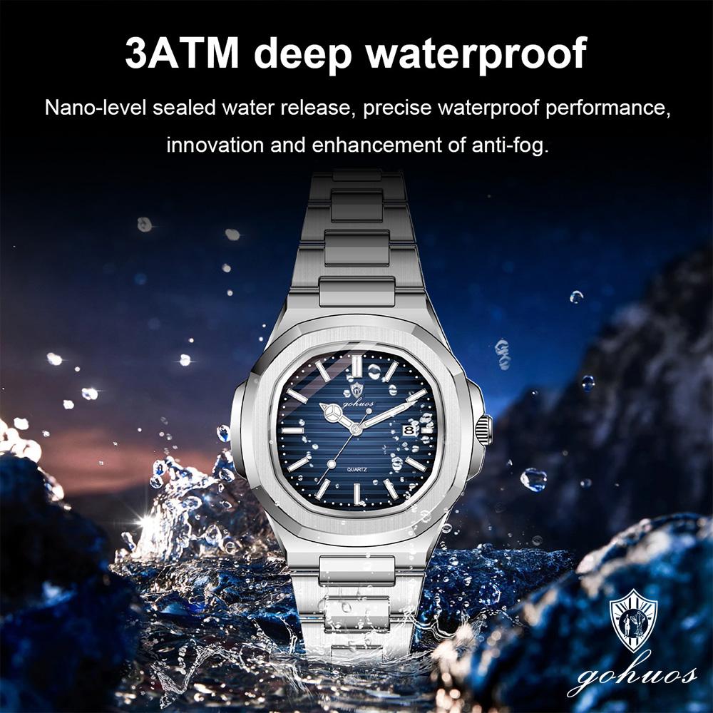 Gohuos 78803 New Square Stainless Steel Waterproof Luminous Date Women's Watch Fashion Business Elegant Leisure Quartz Watches