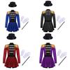Girls Circus Ringmaster Costume Set Long Sleeve Mock Neck Tassel Shoulder Sequin Bodysuit Back Zipper with Hat Magic Wand Gloves