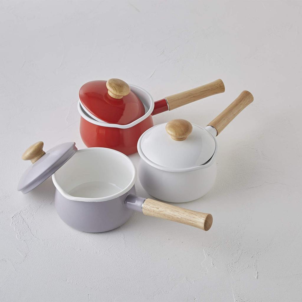 Fuji Enamel Milk Pan with Lid 15cm 1.2L IH Compatible (Purple Ash)