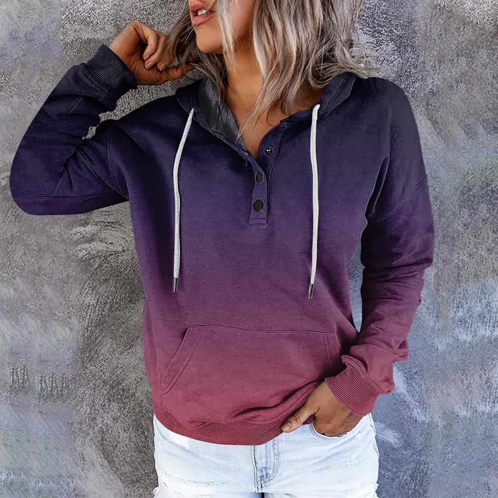 Women's Casual Fashion Vintage Print Long Sleeve Button Pullover Hoodies Sweatshirts