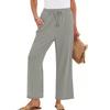 Women's High Waist Adjustable Knot Flowy Cotton And Linen Trousers Wide Leg Pants