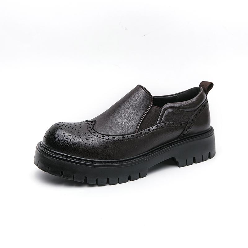 Thick Soled Leather Shoes Business Classic Gentleman Style Black Brown Daily Formal Dress Party Height Increasing Shoes