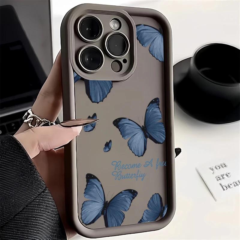 Retro Butterfly Silicone Phone Case For iPhone 16 15 14 Pro Max Plus 11 12 13 Pro XS 7 8 Plus SE 2 X XR Shockproof Full Cover
