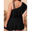 2025 Black Tankini Swimwear Women Plus Size Two Pieces Swimsuit Ladies Big One Shoulder Ruffle Tankini Bathing Suit