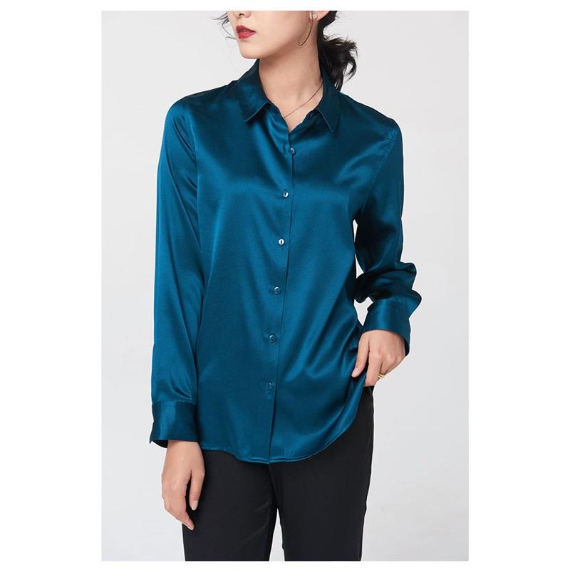 Шелковая рубашка Mulberry Silk, женская деловая одежда на весну и осень, контрастного цвета, с длинными рукавами, кардиган для поездок на работу с квадратным воротником
