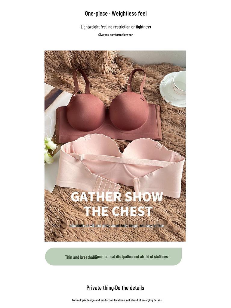 Нескользящий бесшовный комплект нижнего белья пуш-ап без бретелей для маленькой груди
